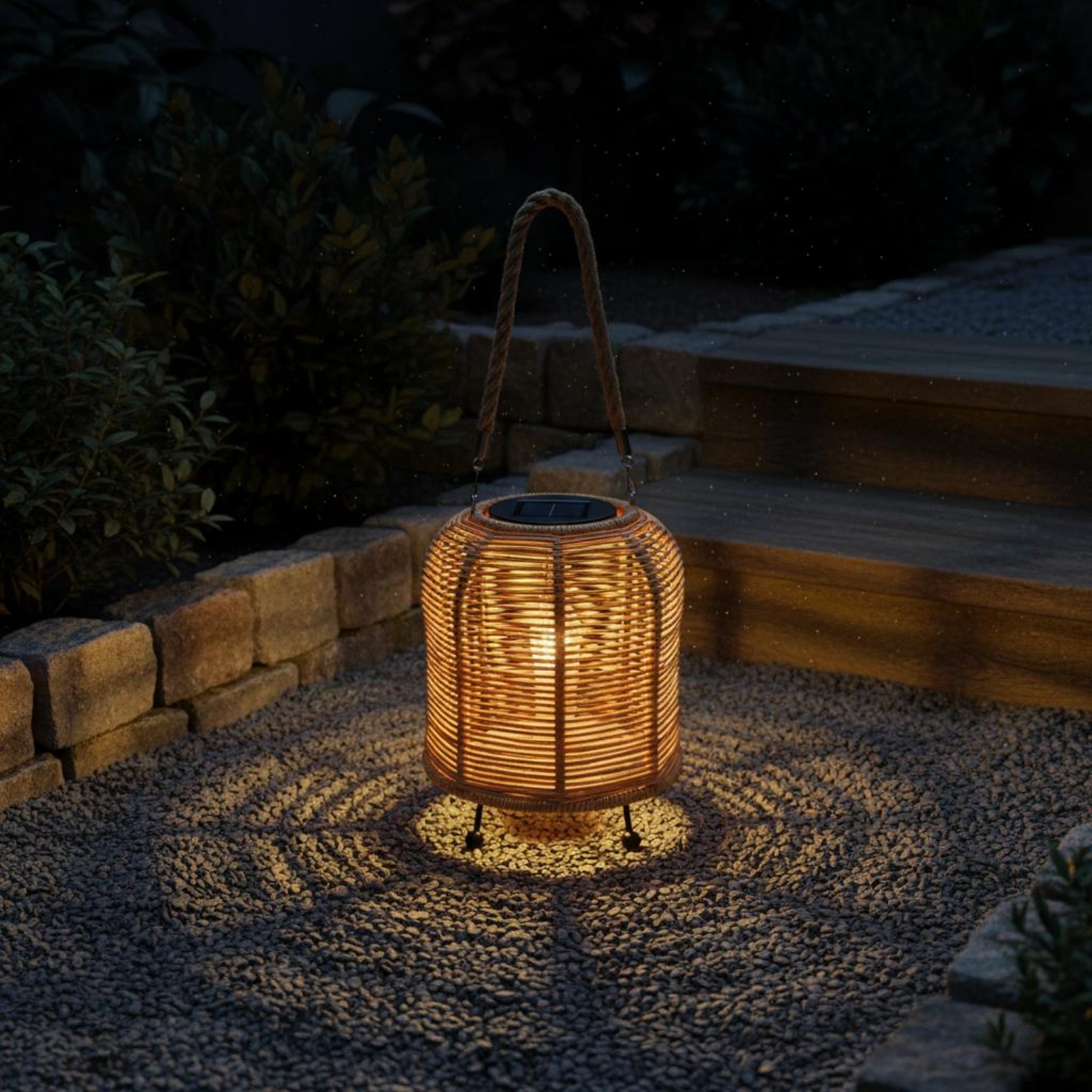 Outdoor Lighting For Home - โคมไฟพลังงานแสงอาทิตย์ทอมือ ด้ามจับเชือกถัก โคมไฟหวายทอมือ ไฟแขวนพลังงานแสงอาทิตย์ แบตเตอรี่แบบชาร์จไฟได้ ตกแต่งภายนอกอาคาร
