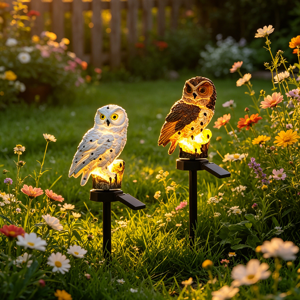 Outdoor Lighting Lamps - ไฟพลังงานแสงอาทิตย์รูปนกฮูก, ไฟติดพื้นรูปนกฮูกทำจากเรซิ่น, ไฟ LED สำหรับสวน, โคมไฟสนามหญ้ากลางคืน,
