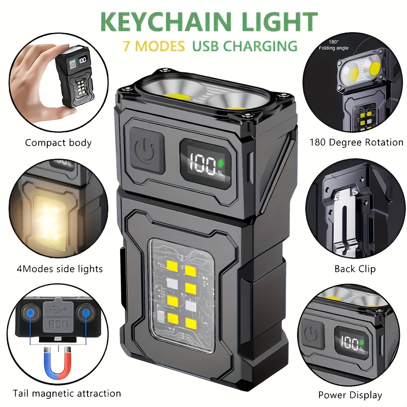 Outdoor Lighting Guide - ไฟฉายพกพา LED แบบชาร์จไฟได้ขนาดเล็ก ไฟฉาย COB ด้านข้างแบบพกพาพร้อมคลิปหนีบ