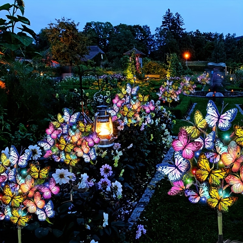 Solar Path Light - พลังงานแสงอาทิตย์ LED สวนผีเสื้อไฟกันน้ําที่มีสีสันโคมไฟสนามหญ้ากลางแจ้งสําหรับลานลานเทศกาลคริสต์มาสตกแต่งหลังคา