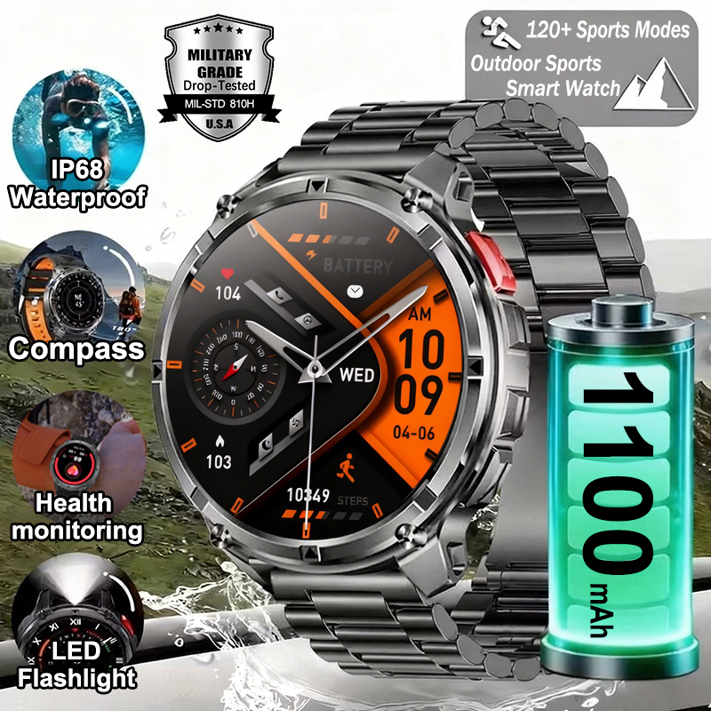 Wired Pathway Light - นาฬิกาสมาร์ทวอทช์ทหารรุ่นใหม่ปี 2026 Stratos 4 Ultra สำหรับผู้ชาย