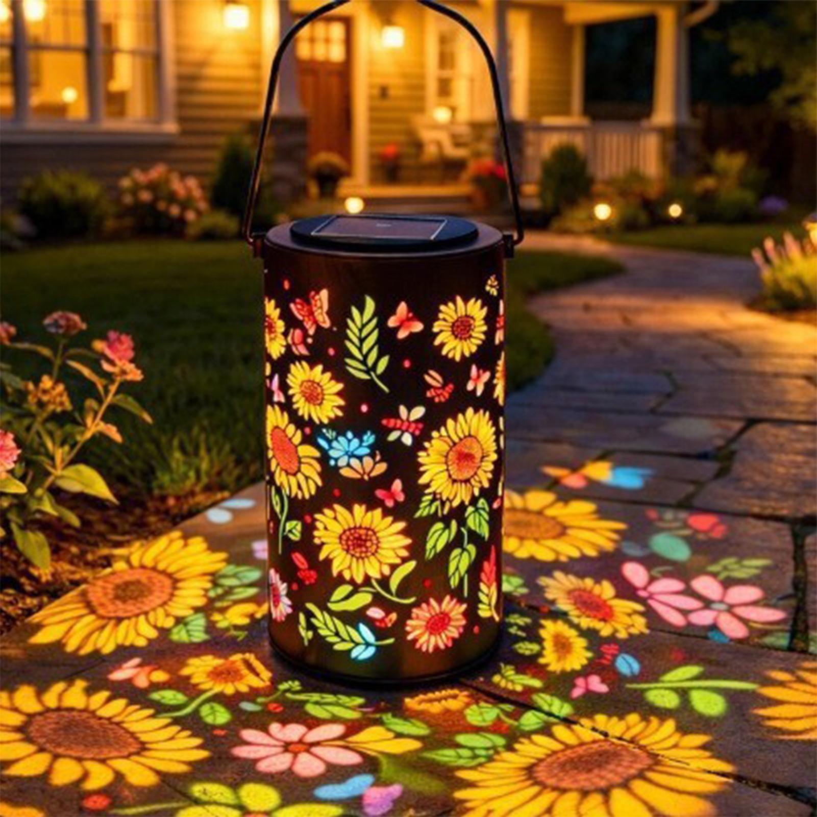 Outdoor Lighting Patio - โคมไฟพลังงานแสงอาทิตย์รูปดอกทานตะวัน ทนทานต่อสภาพอากาศ ทำจากโลหะ สีสันสดใส เหมาะสำหรับตกแต่งสวน ลานบ้าน