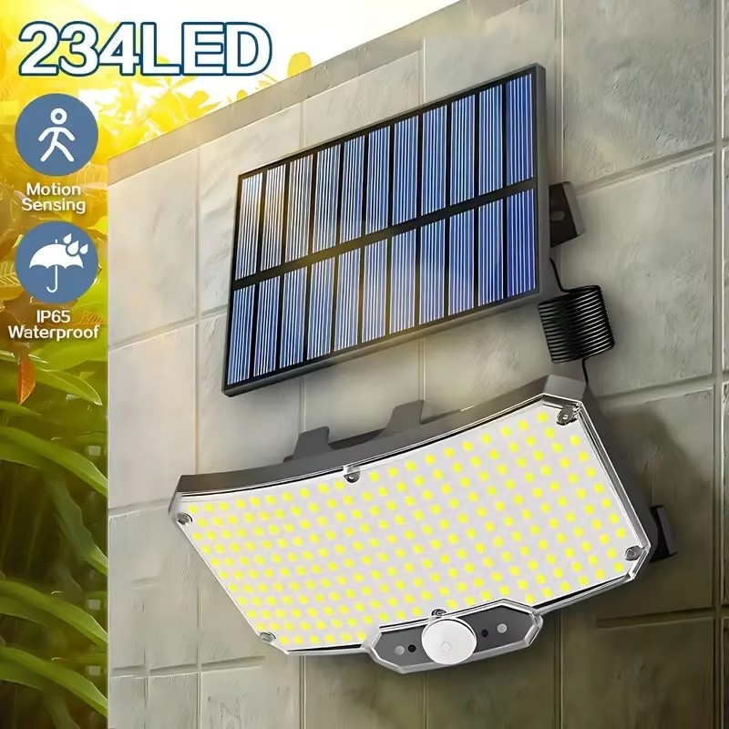 Outdoor Lighting Patio - 234LED ไฟพลังงานแสงอาทิตย์กลางแจ้งเซ็นเซอร์ตรวจจับความเคลื่อนไหวซุปเปอร์ไบรท์รีโมทโคมไฟติดผนังรักษาความปลอดภัยกันน้ำลานสวนโรงรถ 1 ~ 2 ชิ้น