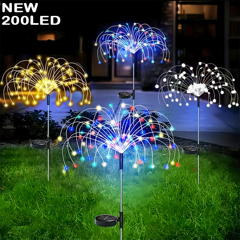 Wired Pathway Light - ไฟสวนพลังงานแสงอาทิตย์ 200LED กันน้ำกลางแจ้งดอกไม้ไฟโคมไฟ LED ลวดทองแดงไฟนางฟ้าสนามหญ้าทางเดินตกแต่งสวน