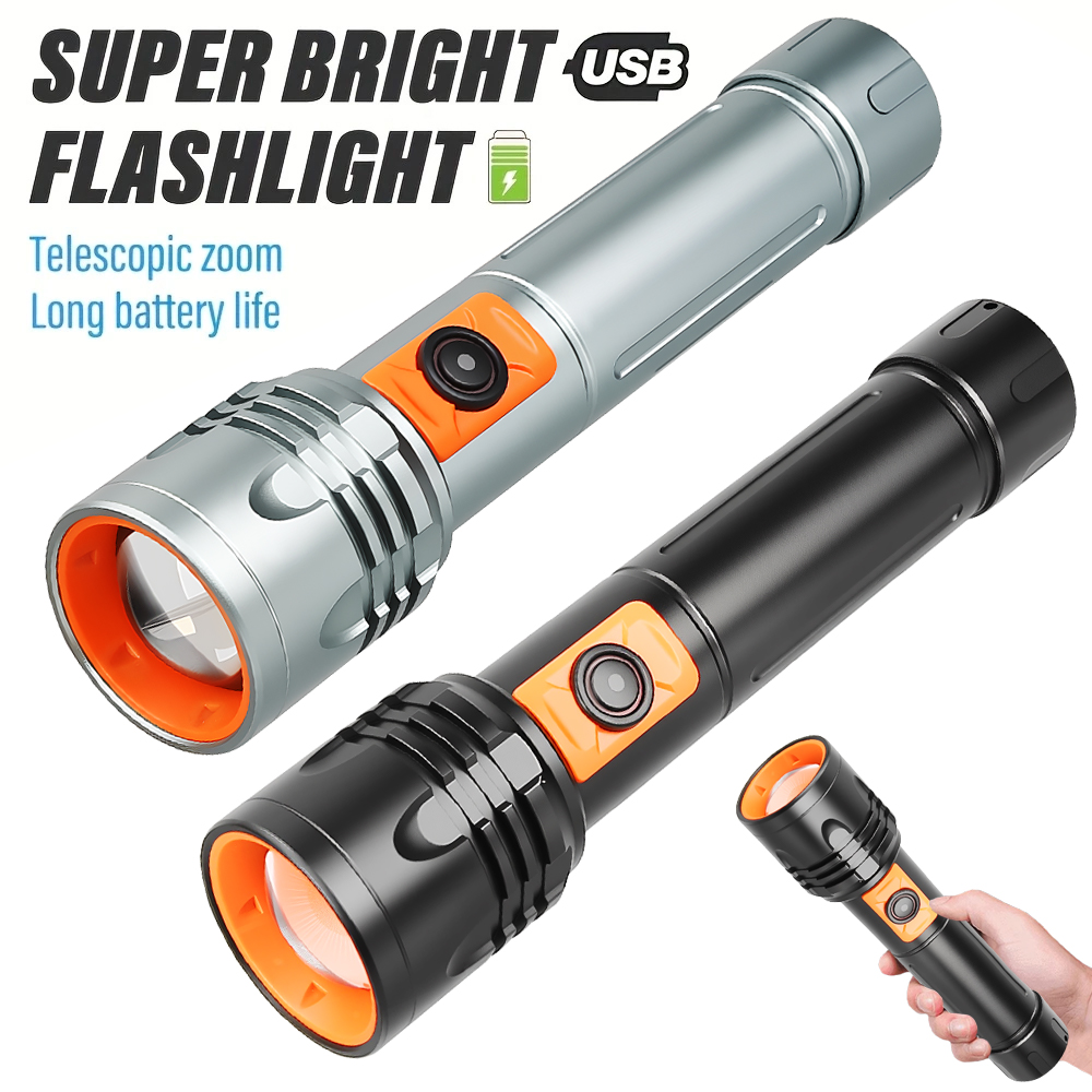 Outdoor Lighting Lowes - ไฟฉาย LED พลังงานสูงไฟฉายแบบชาร์จไฟได้ USB พร้อมซูมแบบยืดไสลด์โคมไฟยุทธวิธีซุปเปอร์ไบรท์สำหรับตกปลาตั้งแคมป์กลางแจ้ง