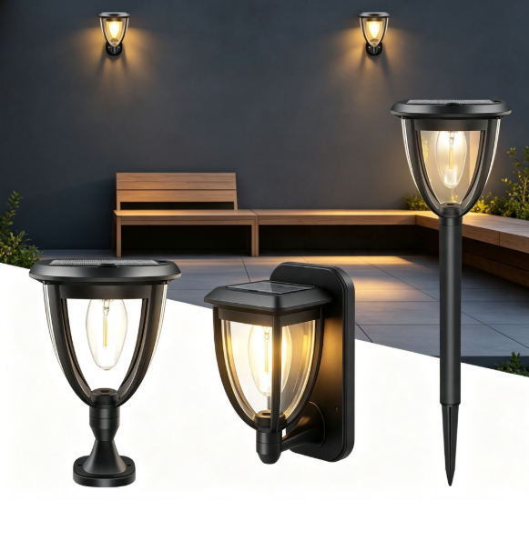 Outdoor Lighting Wall Mount - โคมไฟพลังงานแสงอาทิตย์สำหรับภายนอก 2 ชิ้น, โคมไฟติดผนังพลังงานแสงอาทิตย์สำหรับตกแต่งสวนสนามหญ้า, หลอดไฟพลังงานแสงอาทิตย์พร้อม 3
