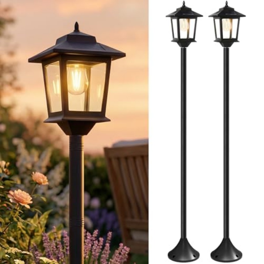Outdoor Lighting Patio - ไฟเสาโซลาร์เซลล์กลางแจ้ง, ชุด 2 ชิ้น ขนาด 63