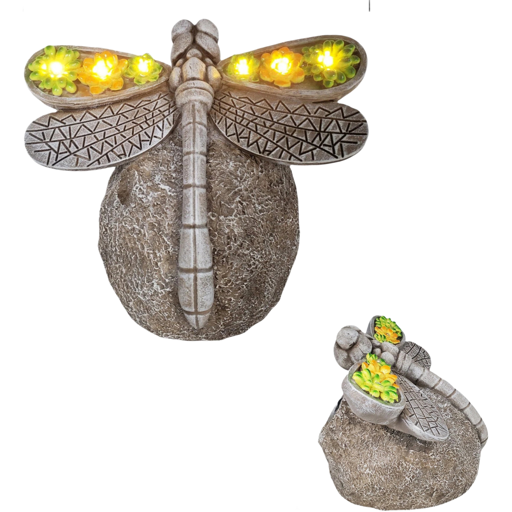 Solar Path Light - โคมไฟพลังงานแสงอาทิตย์รูปแมลงปอบิน งานเรซินพร้อมลวดลายพืชธรรมชาติ แสง LED สีวอร์มไวท์ ขนาด