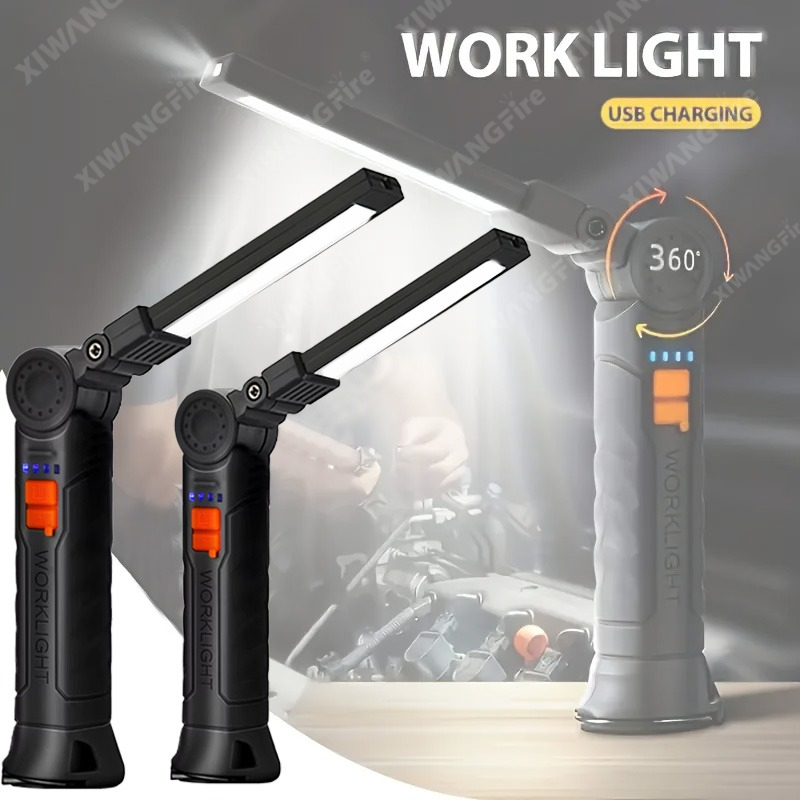 Outdoor Lighting Lumen - ไฟฉาย LED แบบชาร์จไฟได้พร้อมแม่เหล็กและตะขอ, กันน้ำสำหรับงานรักษาความปลอดภัยในสถานที่ทำงาน ทำงานกลางคืน ตั้งแคมป์กลางแจ้ง