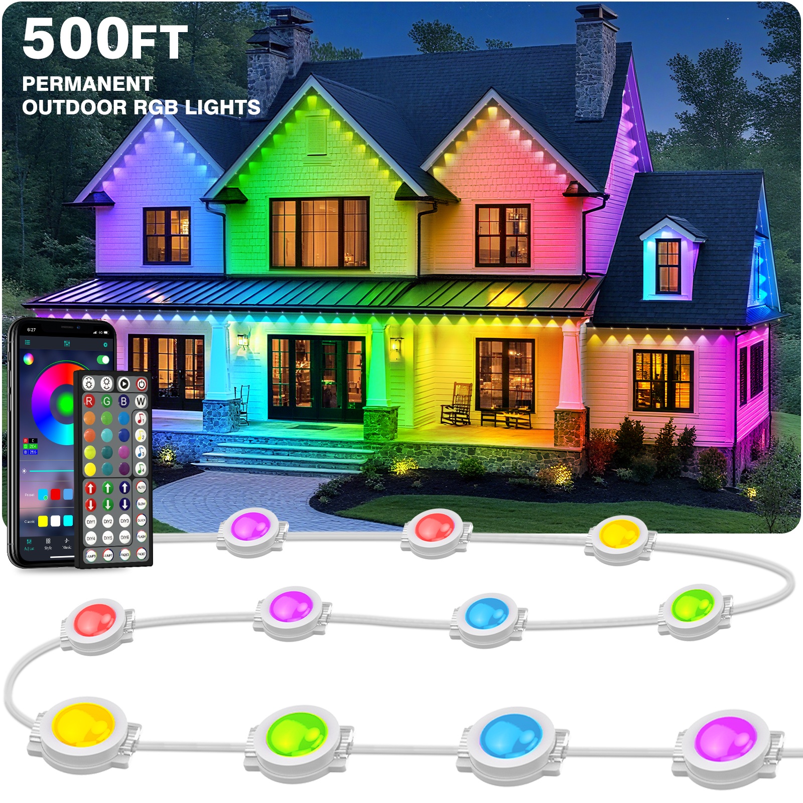 Color Changing Outdoor - ไฟ LED สายยาว 500 ฟุต สำหรับภายนอกอาคาร