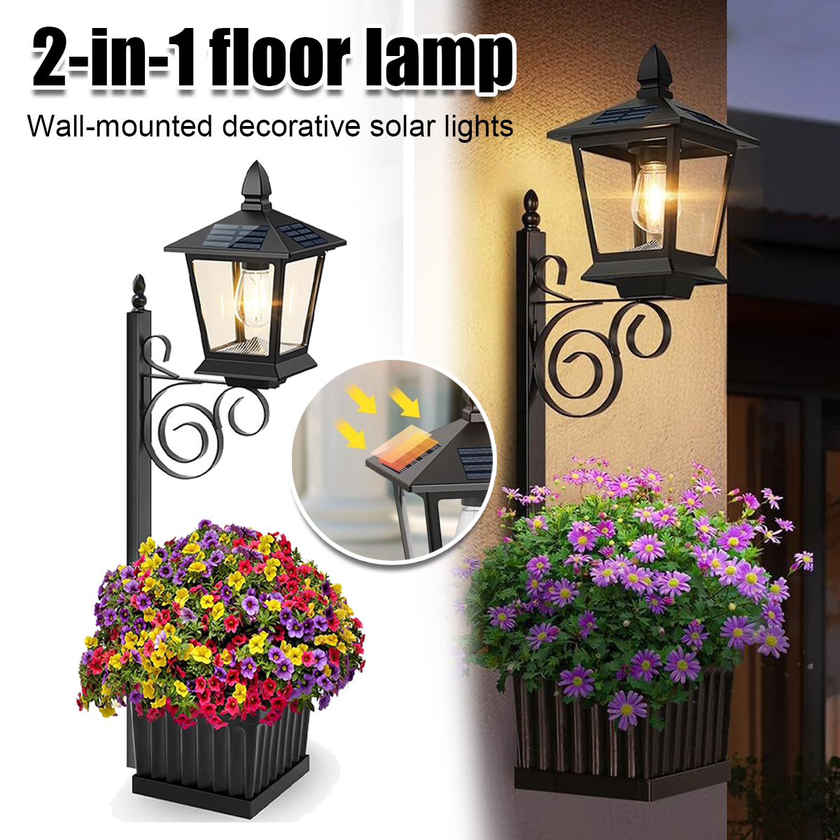 Outdoor Lighting Patio - โคมไฟพลังงานแสงอาทิตย์ 2 in 1 แบบกันน้ำ แสงวอร์มไวท์