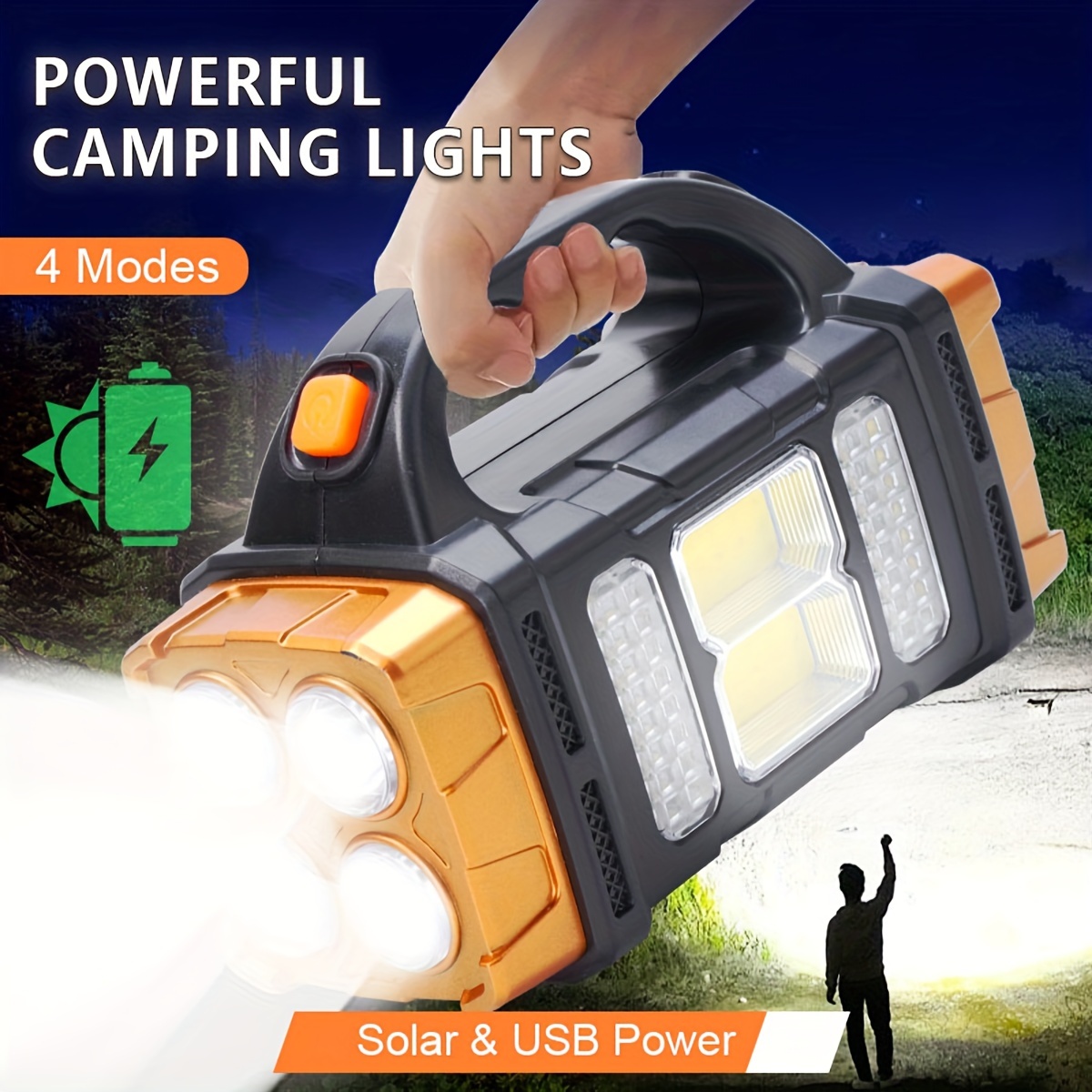 Outdoor Lighting Lumen - อัพเกรดใหม่ ไฟฉาย LED พลังงานแสงอาทิตย์แบบชาร์จไฟได้ กำลังสูง พร้อมพาวเวอร์แบงค์