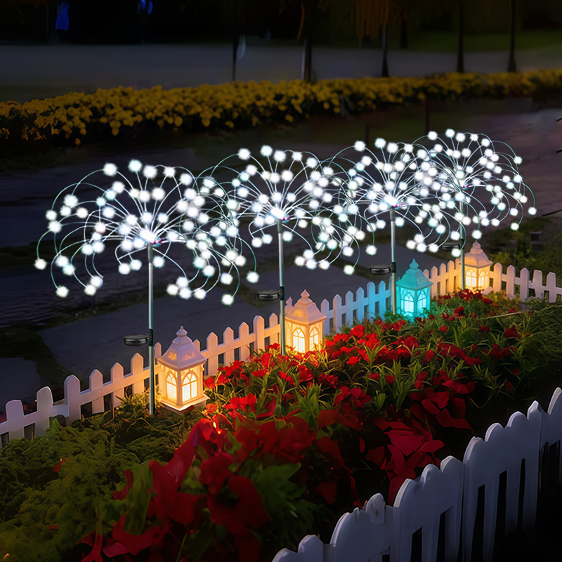 Wired Pathway Light - โคมไฟพลังงานแสงอาทิตย์รูปดอกไม้ไฟ สายทองแดง ไฟ LED ตกแต่งสวนกลางแจ้ง ตกแต่งสนามหญ้า