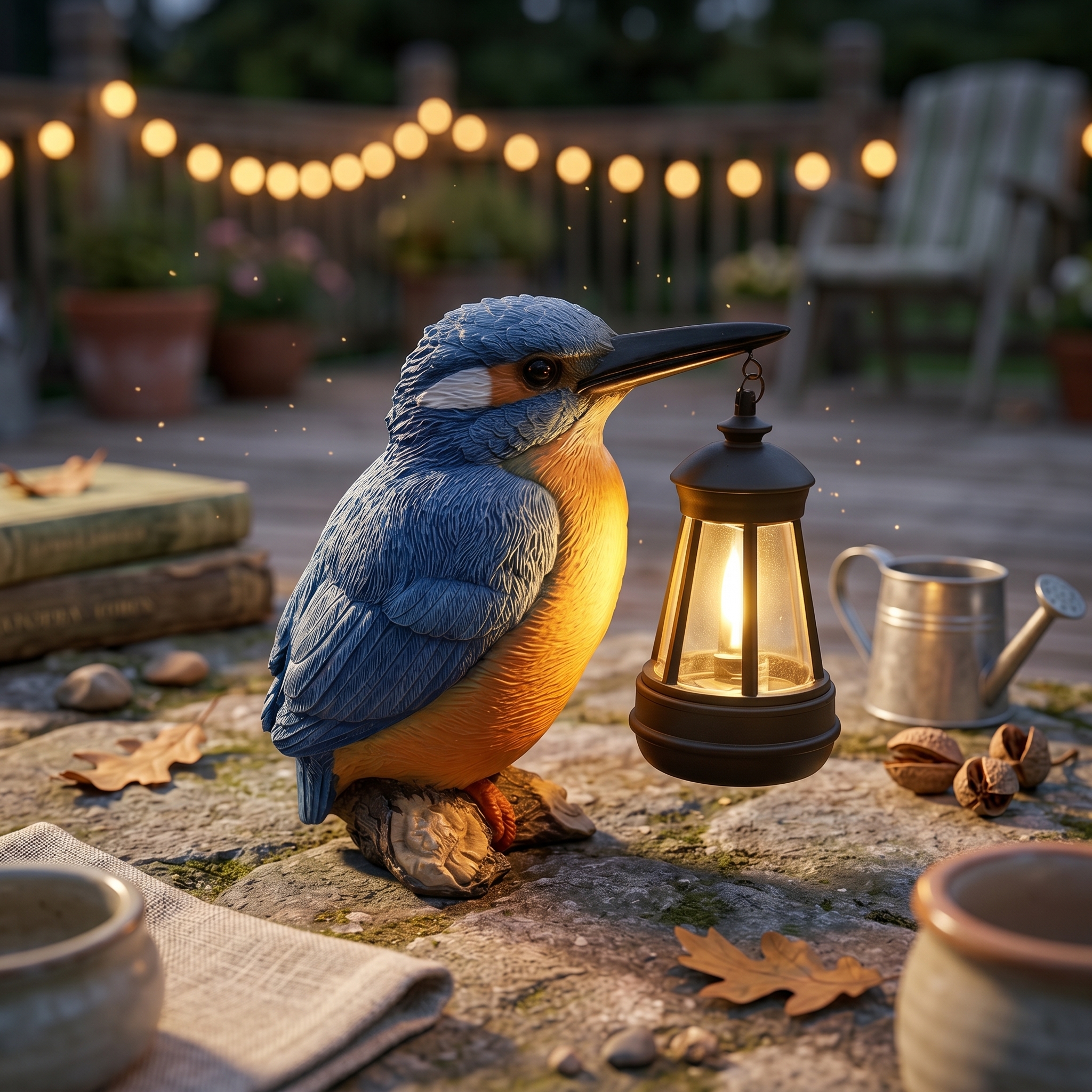 Outdoor Lighting Patio - รูปปั้นนกคิงฟิชเชอร์พลังงานแสงอาทิตย์ โคมไฟแขวนเรซิ่น รูปปั้นนก แสงไฟดีไซน์สมจริง ตกแต่งภายนอก ทนทานต่อสภาพอากาศ