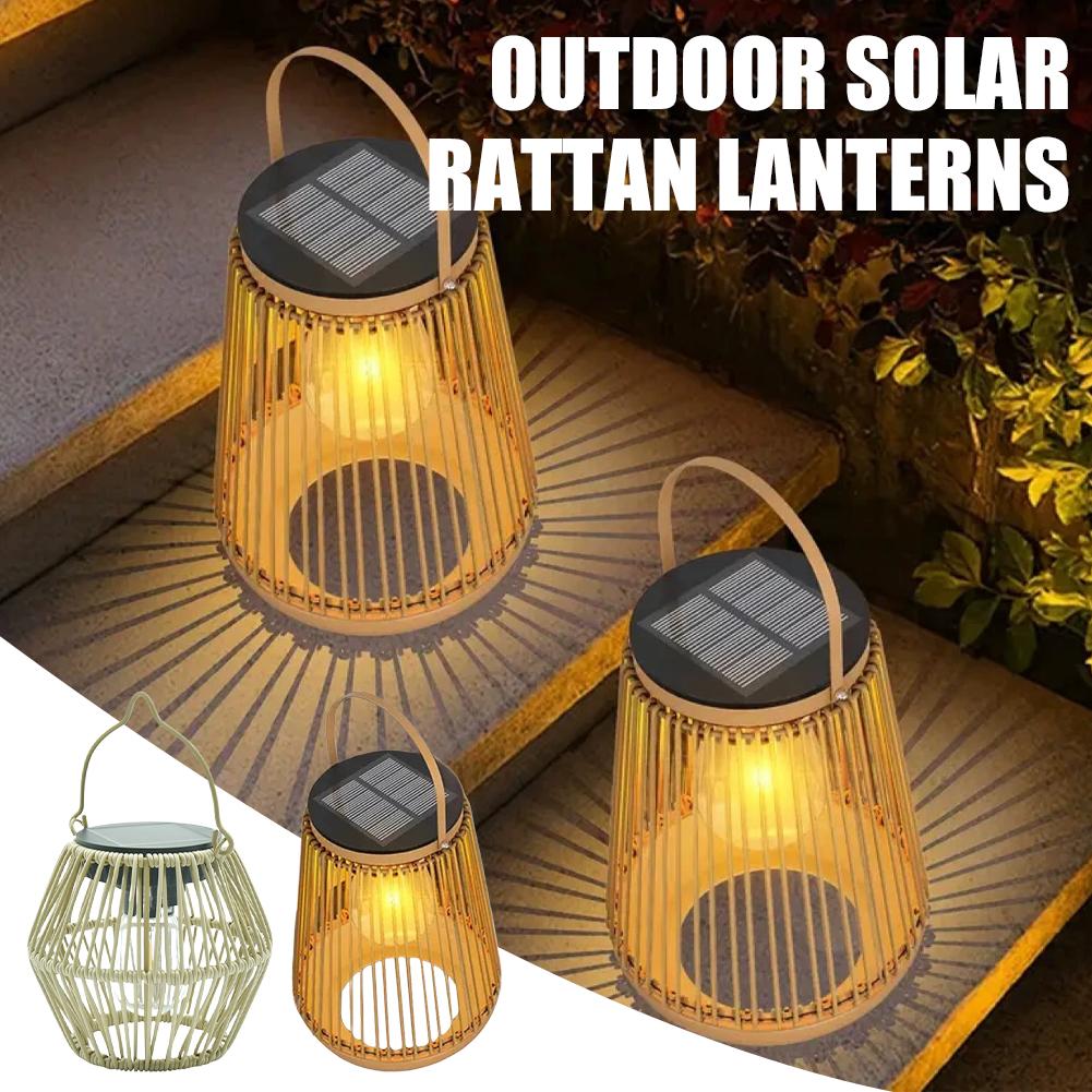 Outdoor Lighting For Backyard - โคมไฟโซลาร์หวายกันน้ำ IP65 สำหรับแขวนหรือวางบนโต๊ะ ตกแต่งภายนอกบ้าน เหมาะสำหรับสวนหลังบ้าน ลานบ้าน