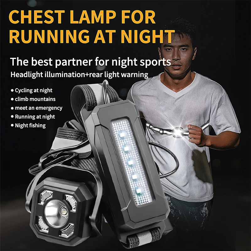 Outdoor Lighting Lowes - ไฟ LED กลางคืนสำหรับวิ่งกีฬากลางแจ้งขี่จักรยานขี่โคมไฟหน้าอกแบบสวมใส่ได้โคมไฟแบบชาร์จไฟได้ USB ในตัวแบตเตอรี่ 18650