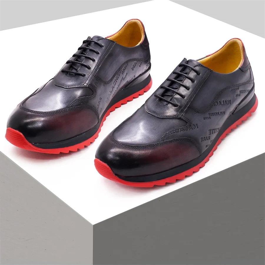 Color Changing Outdoor - Men's High-End รองเท้าผ้าใบหนัง LACE-Up Casual รองเท้าเปลี่ยนสีรูปแบบตัวอักษร