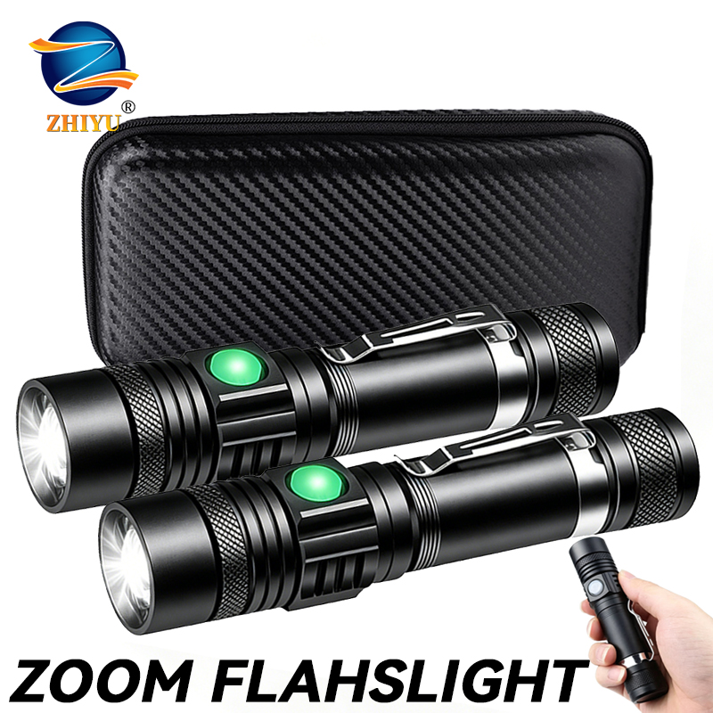 Outdoor Lighting Lumen - ไฟฉาย LED T6 แบบชาร์จไฟได้, ไฟฉายซูมได้ 18650,