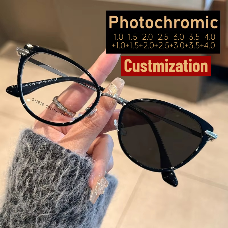 Color Changing Outdoor - 2025 แฟชั่น Cat Eye Photochromic การปรับแต่งแว่นตาผู้หญิงกลางแจ้งเปลี่ยนสี