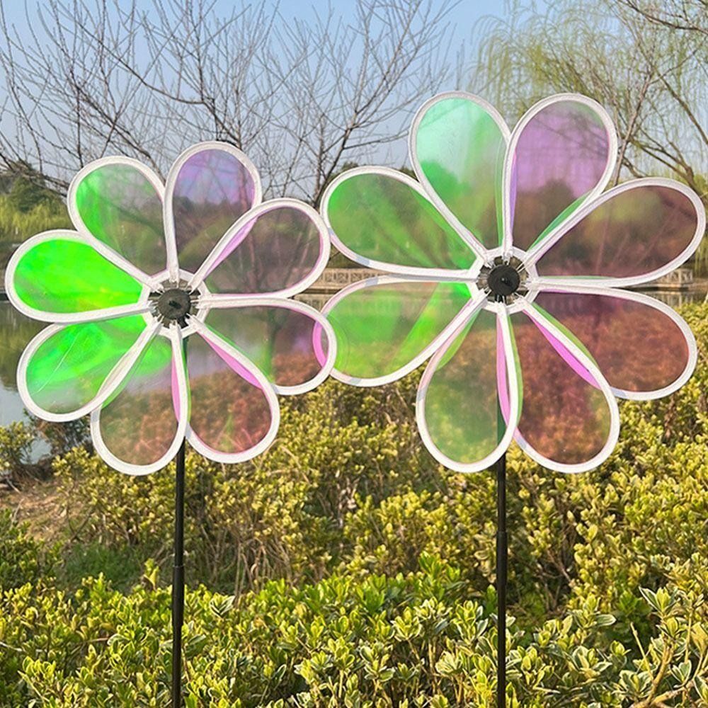 Color Changing Outdoor - กังหันลมแปดใบแบบติดตั้งบนพื้นดิน 1 ชิ้น หลากสีสัน ไล่นก สะท้อนแสง