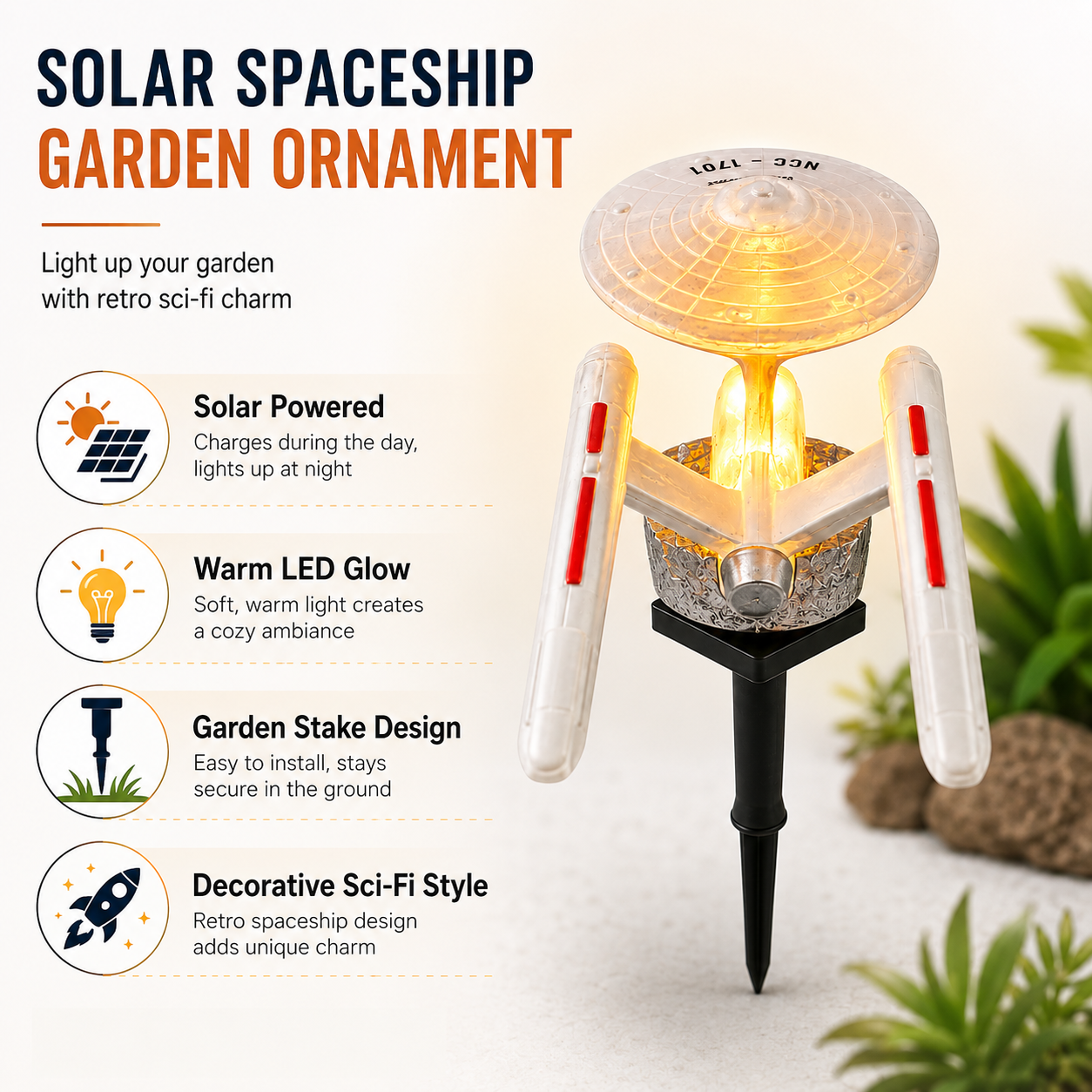 ไฟสวนรูปยานอวกาศ USS Solar จาก - Solar Path Light บทวิจารณ์และราคา