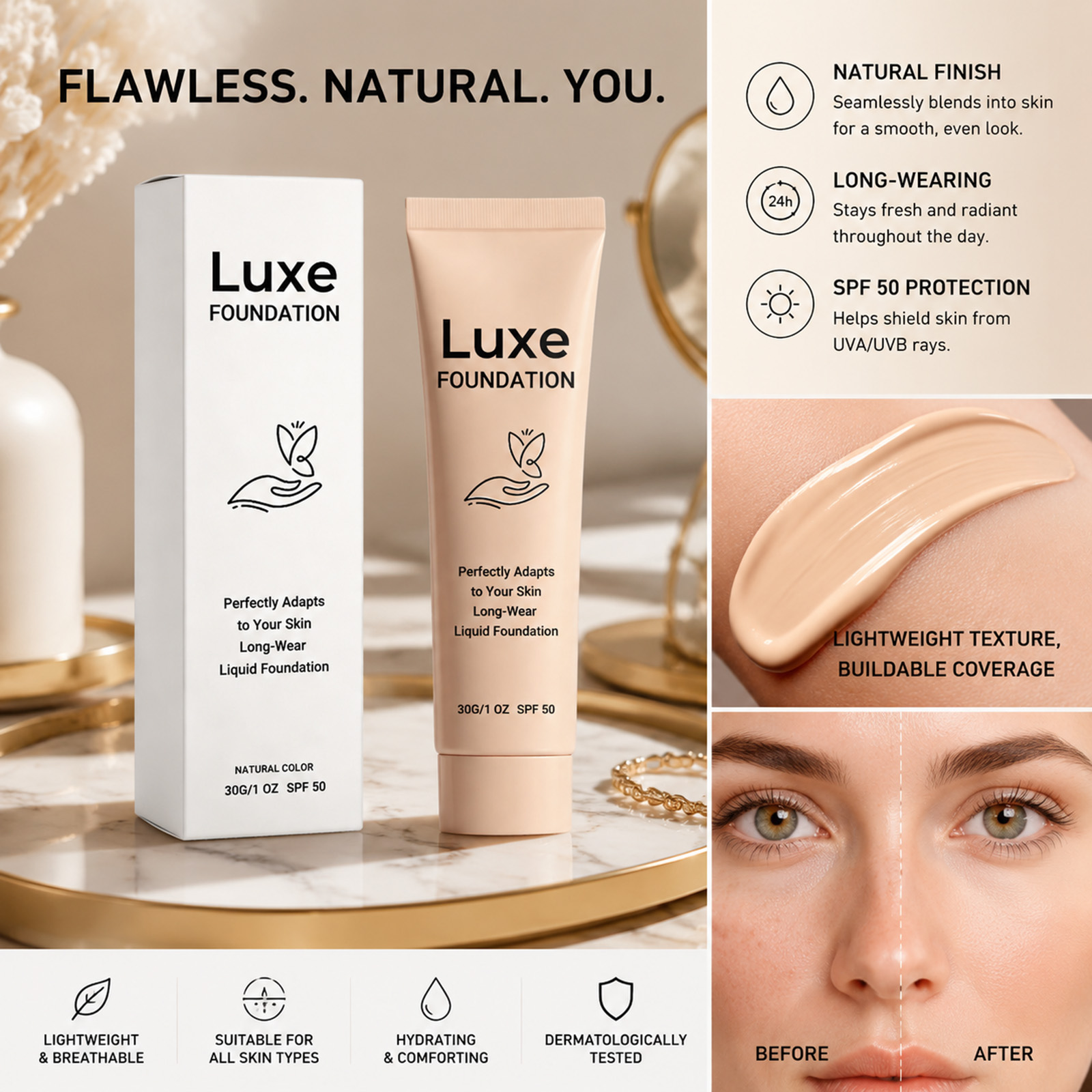 รองพื้นเปลี่ยนสี SPF 50+ ติดทน - Color Changing Outdoor บทวิจารณ์และราคา