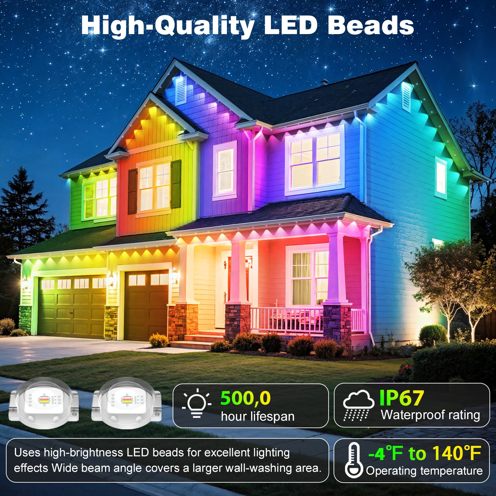 ไฟ LED สายยาว 500 ฟุต สำหรับภา - Color Changing Outdoor บทวิจารณ์และราคา