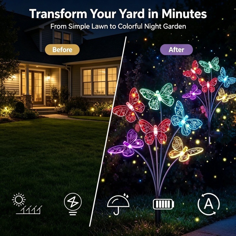ไฟประดับสวนรูปผีเสื้อพลังงานแส - Outdoor Lighting Patio บทวิจารณ์และราคา